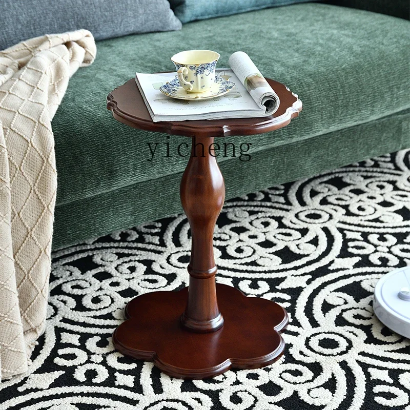 Z1 retro solid wood small side table tray floor candlestick high-end shelf medieval small coffee table