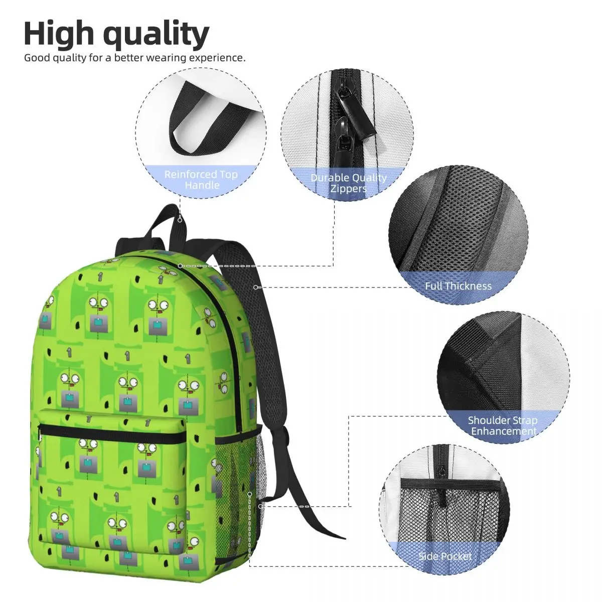 Invader Zim Backpack Student BookBag Kids School Bag Computer Shoulder Bags for Men Women