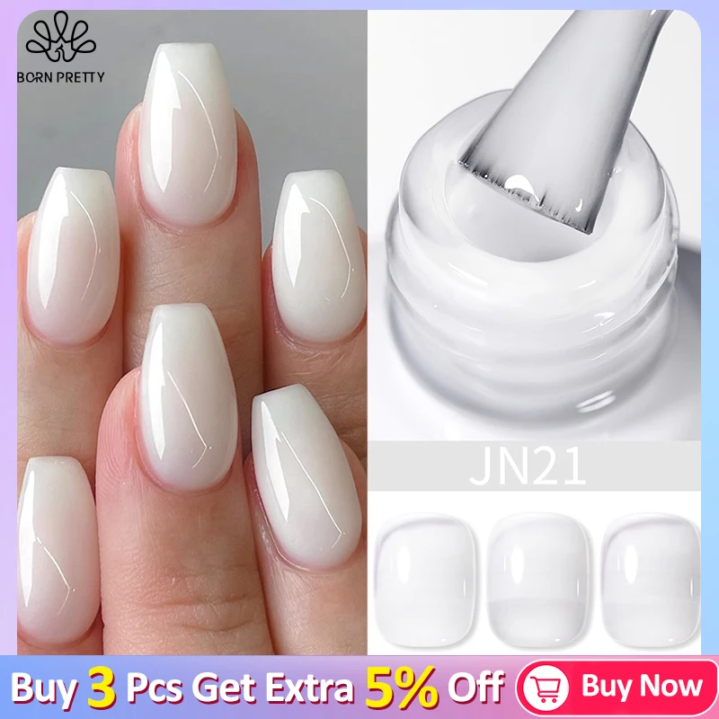 

BORN PRETTY Milky White Jelly Nude Gel Nail Polish 10ml White Translucent Soak Off Gel Vernis Semi Permanent Need UV Light Cure