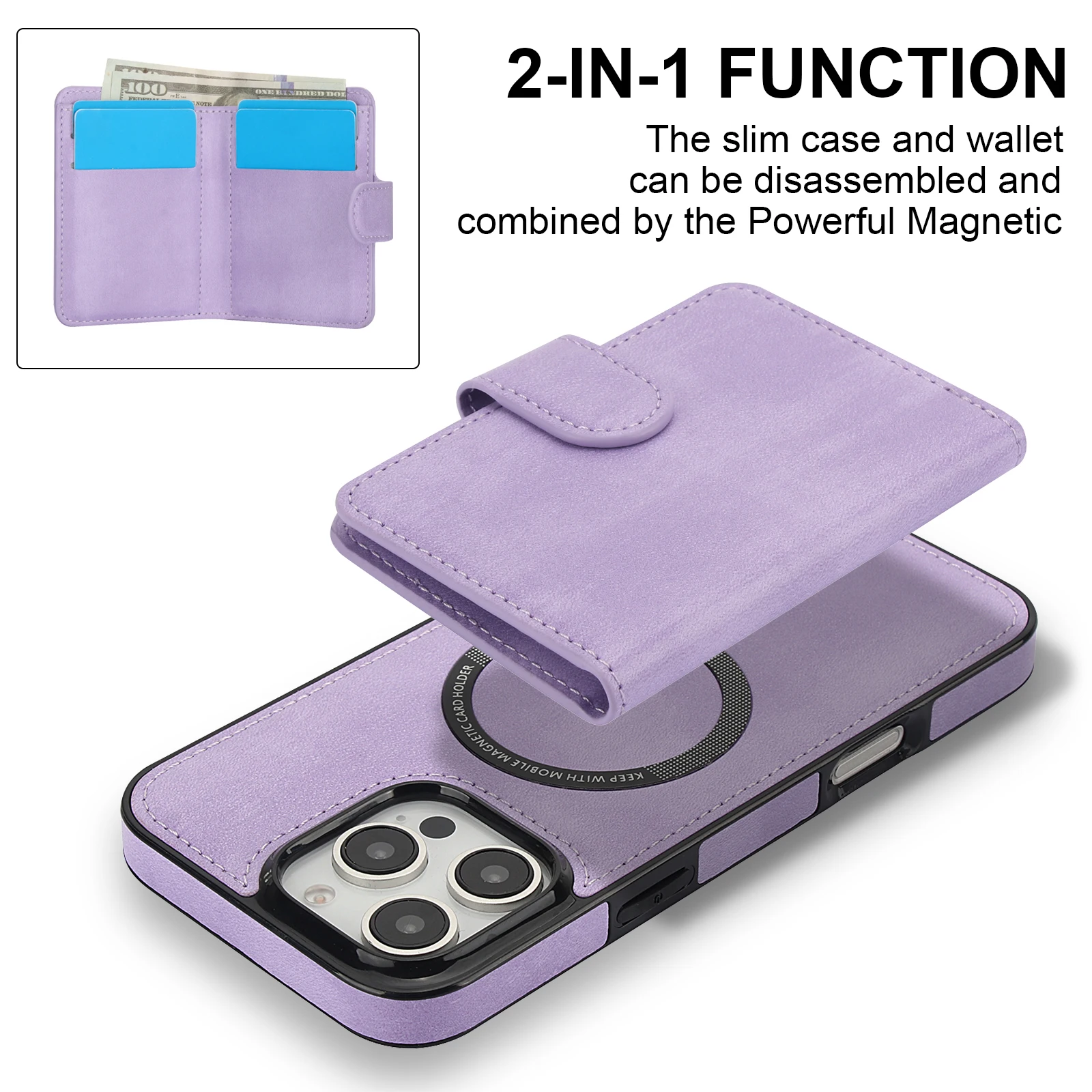 Magnetic 2 in 1 Detachable Zipper Cards Solt Case For iPhone 16 Pro Max 15 Plus 14 13 12 11 SE 2024 Bag Wireless Charging Cover