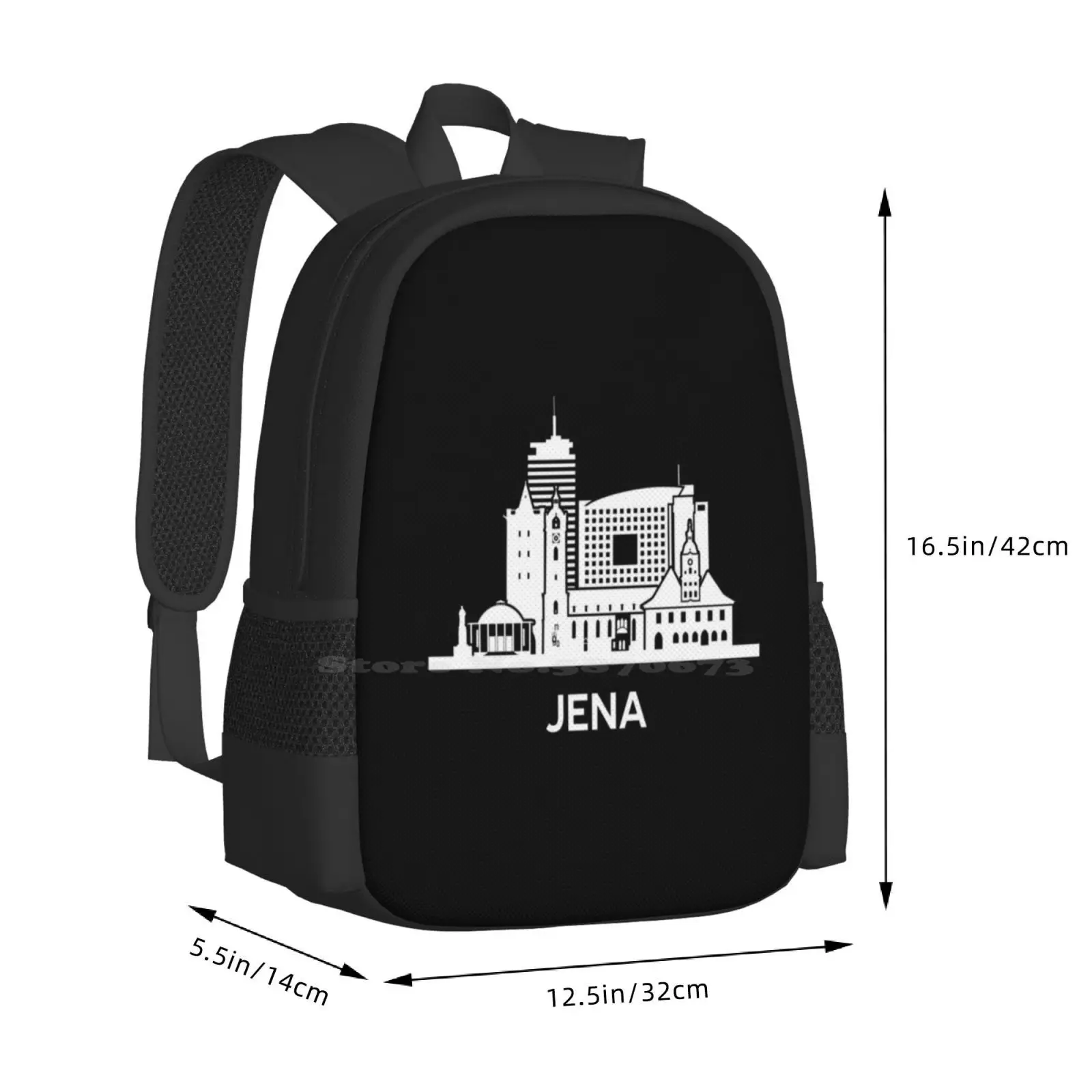 Jena Skyline-mochila con diseño de patrón blanco, mochilas escolares, Jena Turingia, Vector aislado, símbolo de viaje de Alemania, ubicación de la ciudad