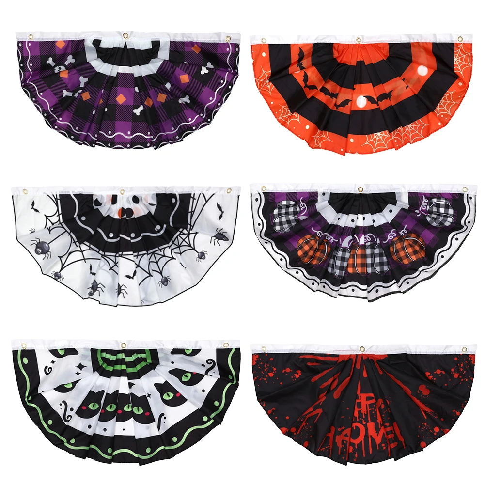 1.5 X 3 Ft Halloween Pleated Fan Flag For Outdoor Porch Party Decor  Halloween Bunting Hanging Fan Flag Halloween Fan Banner