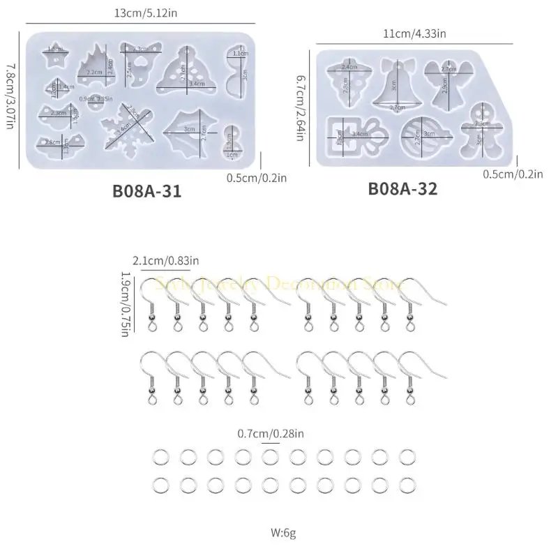 قالب عيد الميلاد من السيليكون بدرجة الغذاء D46E مع خطافات أذن من الخرز لصنع المجوهرات #6