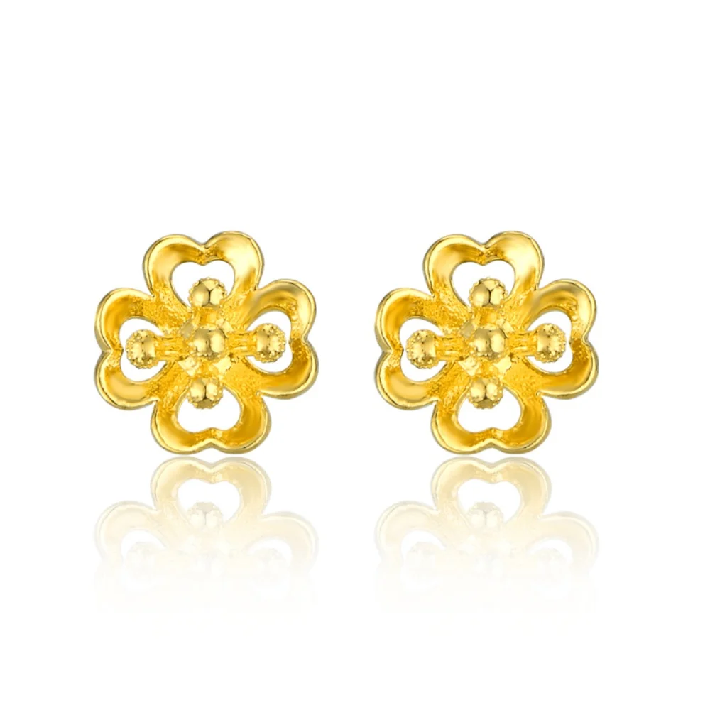 1 Pair Small Golden Flower Earrings for Women Gold Plated Mini Stud Earrings Wholesale Korean Wedding Jewelry