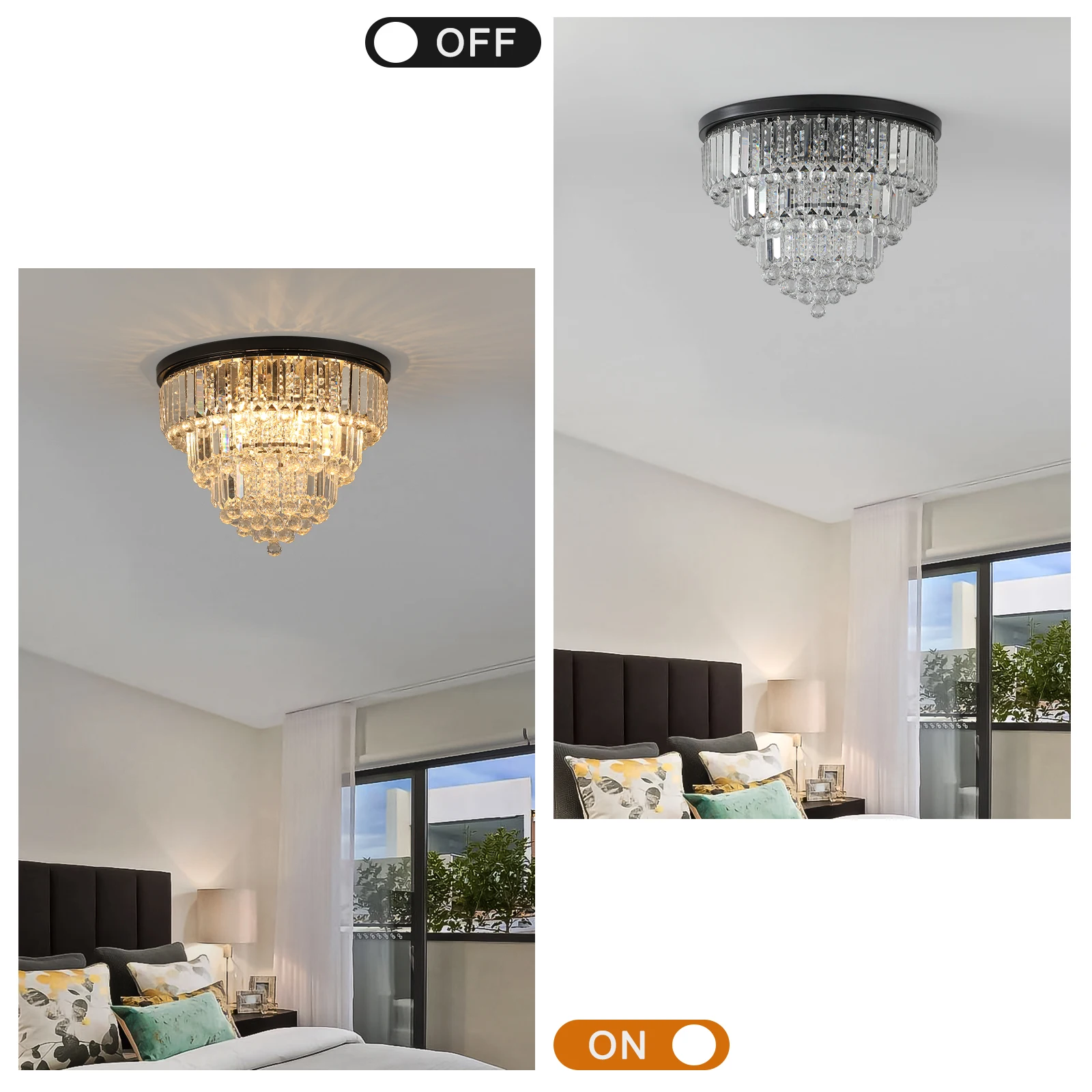 K9 Crystal Chandelier Ceiling Light,flush Mount ceiling light fixture,Modern round chandelier lighting (Black)