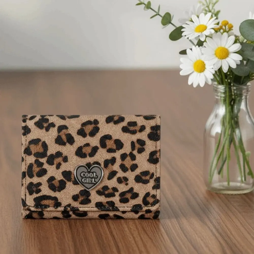 Versatile Portable Leopard Print Wallet Texture Multiple Card Short Square Purse Retro Korean Style PU Card Bag Women