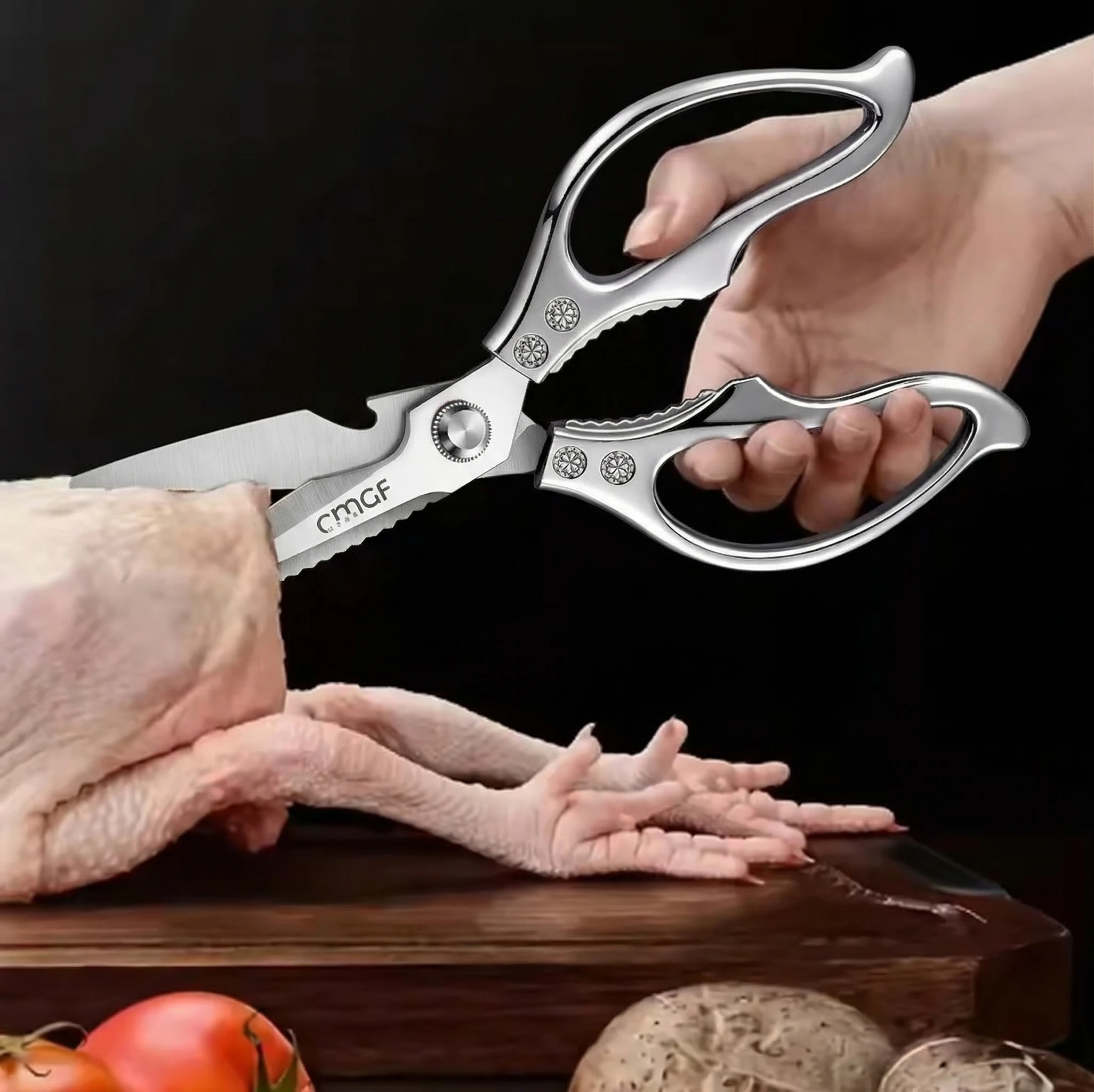 German Style Stainless Steel Kitchen Scissors, Household Multi-Function Heavy-Duty Poultry Shears, Sharp for Bones C2612