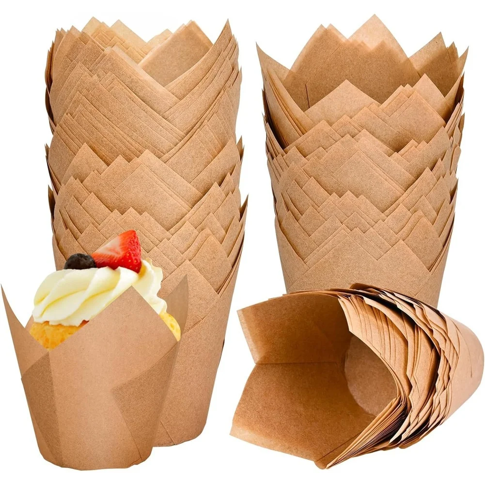 120Pcs Natural Tulip Cupcake Liners Safe Parchment Baking Cups Muffin Liners Cake Decorating Tools Muffin Wrap Cases