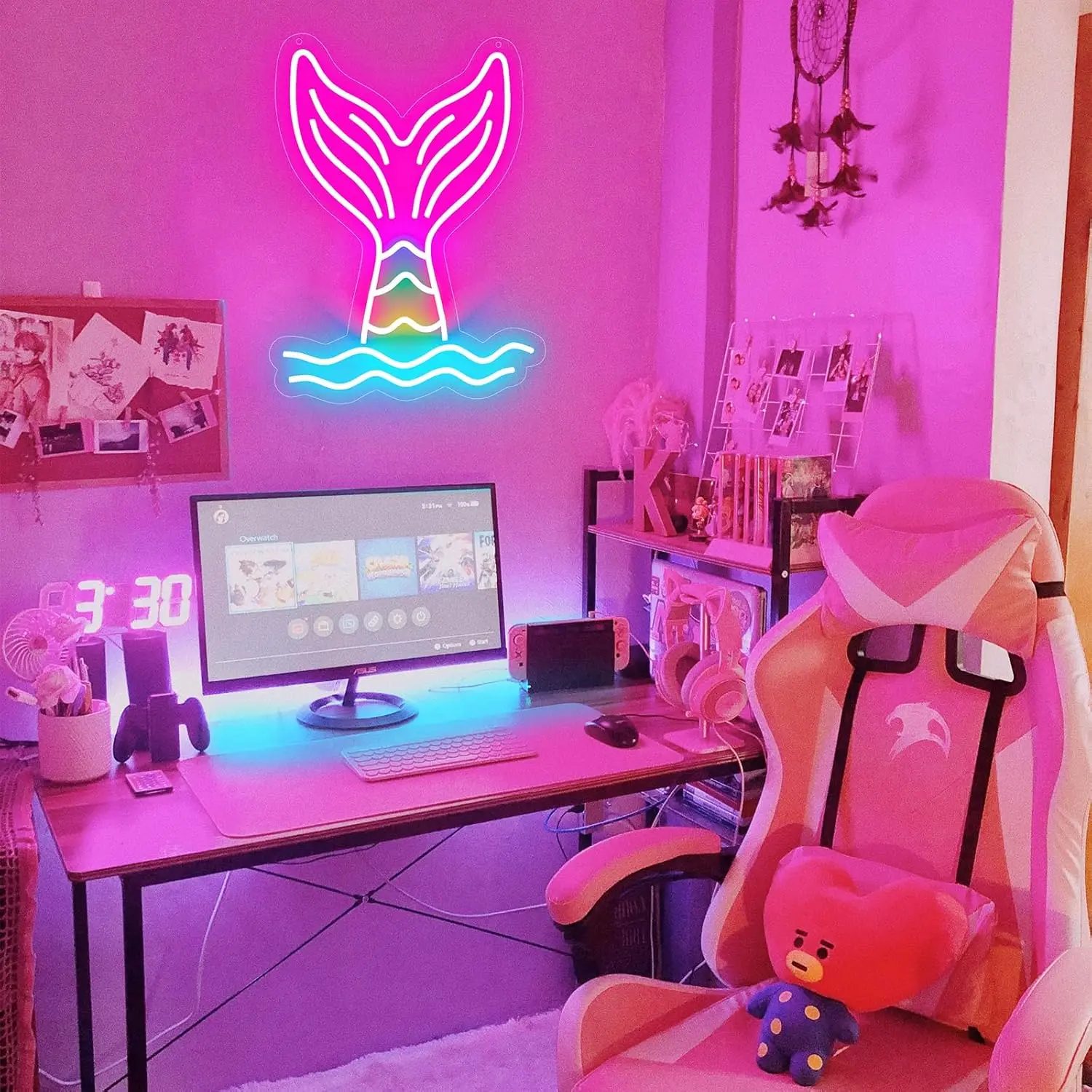 15.7x12.6in حورية البحر ذيل النيون جدار ديكور مشرق مصباح ليد مصباح فتاة السرير غرفة نوم عيد ميلاد زينة عيد الميلاد هدية عاشق البحر