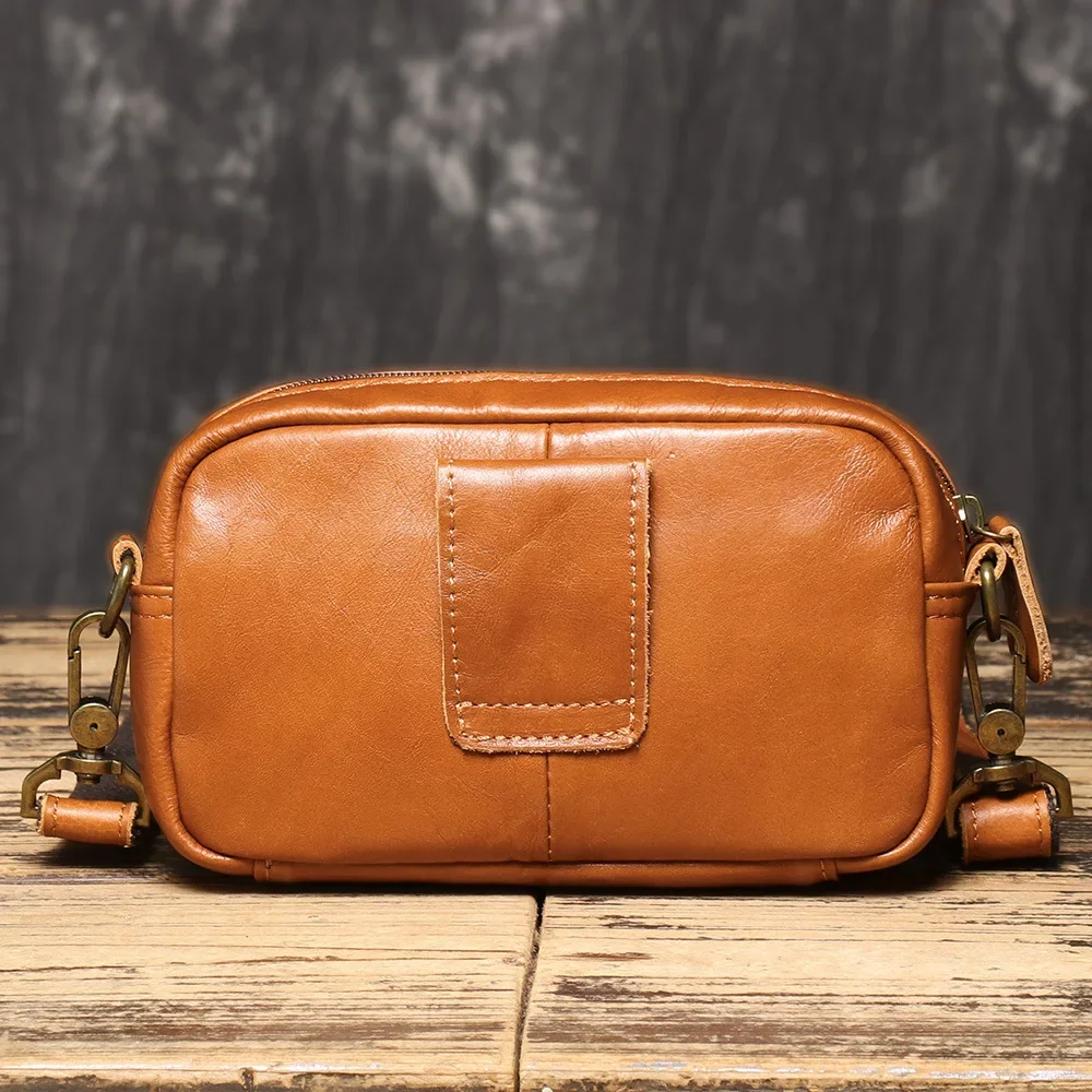 Bolsa de ombro de couro genuíno masculina, elegante, multifunções e cinto