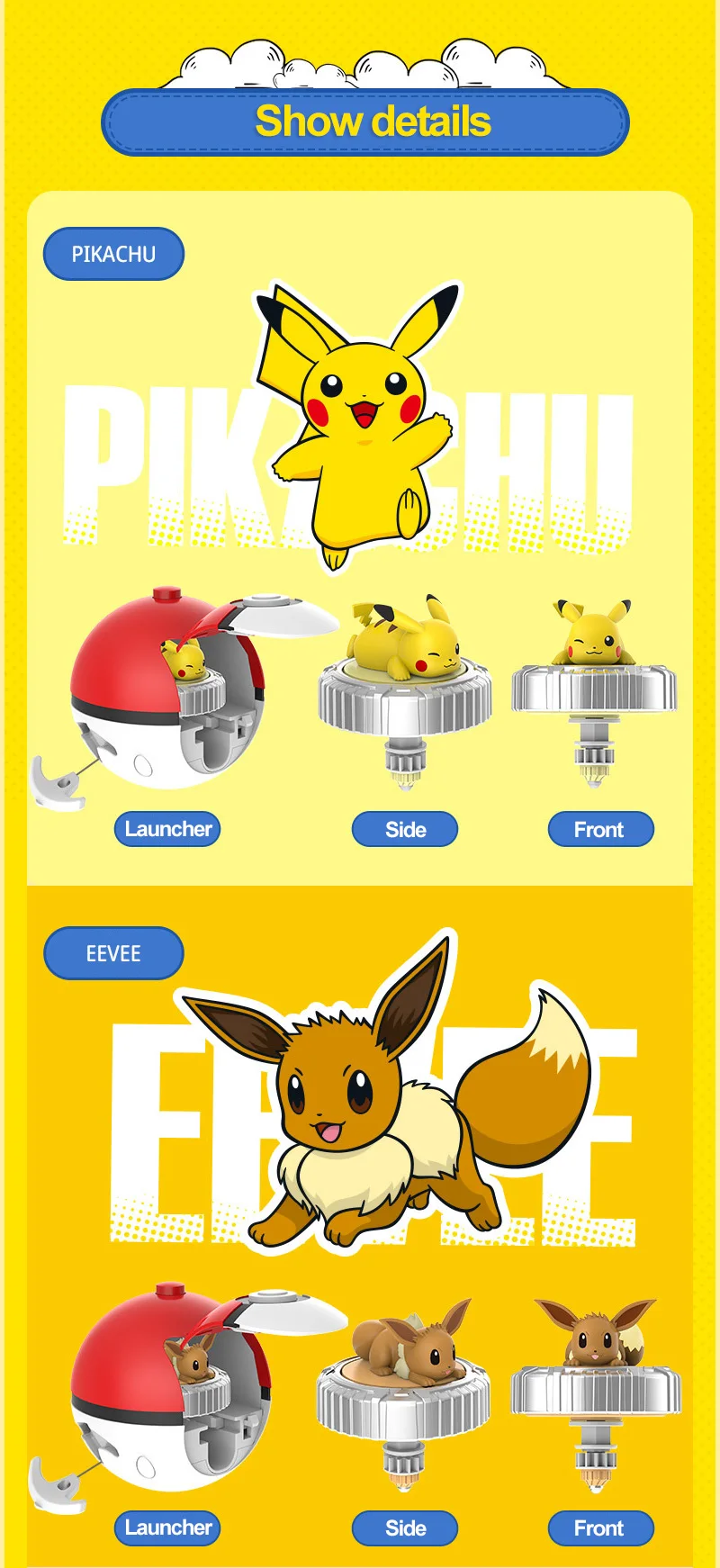 Kreisel Pokemon Arena Figur Top Ball Battle Pokeball Pikachu Charmander Squirtle Mew Eevee Pocket Monsters Elf Kinderspielzeug – Detail 7