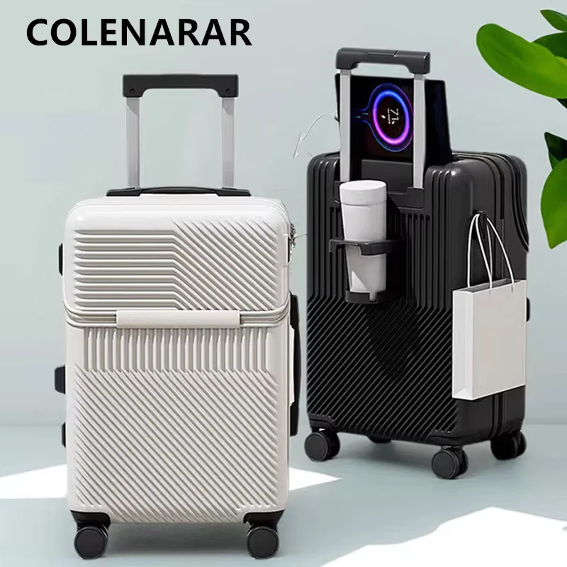 COLENARA USB Charging Luggage Front Opening Laptop Boarding Case Multifunctional Trolley Case 20