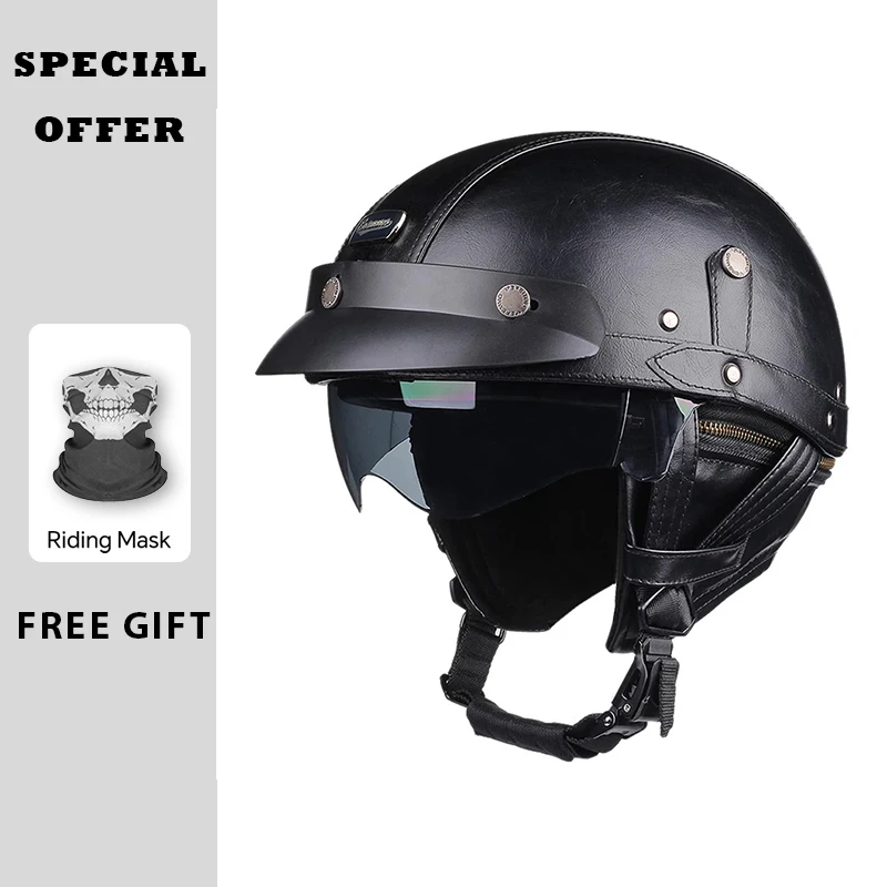 

Motorcycle Half Helmet German Leather Vintage 1/2 Half Helmet Scooter Men Women Motorcycle Helmets DOT Low Profile Half Helm