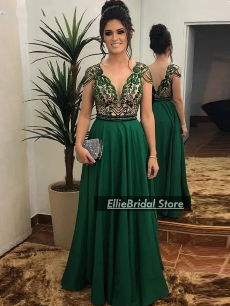 Hunter Green Mother Of The Bride Dress For Wedding Party Dress Cap Sleeves Sparkly Beads A-line Evening Gowns Customized