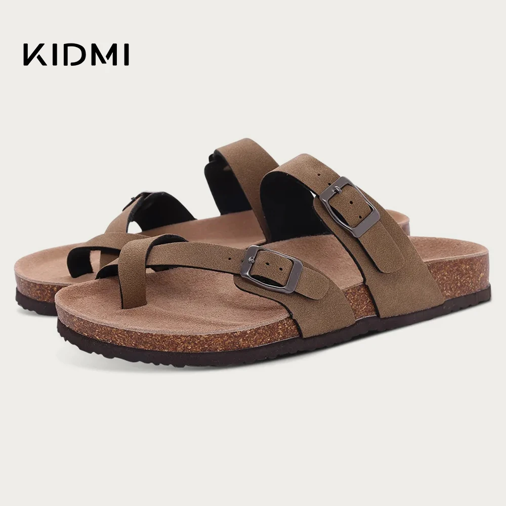 Kidmi-Sandalias de corcho para mujer, zuecos clásicos de ante suave, toboganes de playa con hebilla ajustable