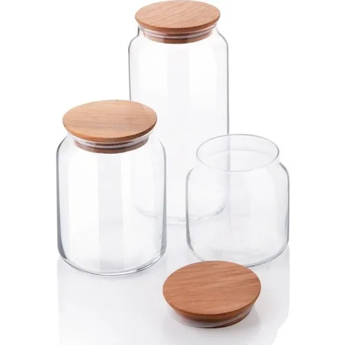 Hanedanev Glass Jar With Bamboo Lid 3 Pcs 3 Size Vacuum Lid Bamboo