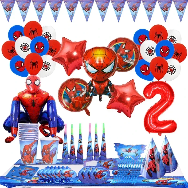 Marvel SpiderMan Birthday Party Decorations set Kids Balloons Disposable Tableware Cake Topper Banner Baby shower Party Supplies