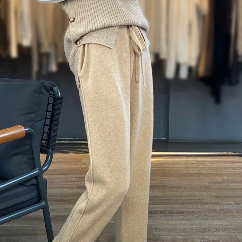 

Autumn and Winter Women's Wool Pants Solid Color Knitted Versatile Women's Long 100 Wool Wide Leg Pants ATTYYWS Brand Hot Sellin