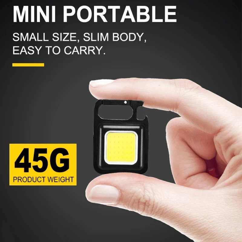 Multi-function portable Mini COB LED work light, pocket flashlight, chaveiros, outdoor camping USB charging bottle opener 500mAh