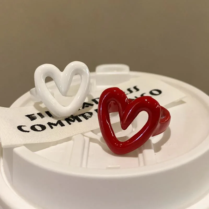 LATS الأبيض الأحمر المينا القلب الحلو الدائري للنساء الفتيات العصرية هندسية نازف النفط Y2K افتتاح خواتم مجوهرات هدية بالجملة