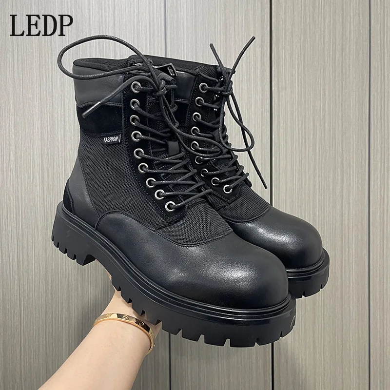 

LEDP Side Zipper Chelsea Boots Men, New 2025 Autumn Casual Thick Sole, High-top, Versatile for All Occasions, Motorcycle Boots.