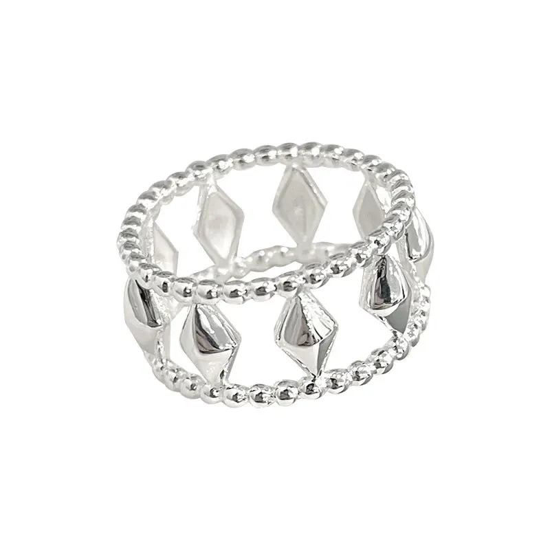 100% 925 Sterling Silver Geometric Ring for Women Girl Fashion Rhombus Hollow Out Design Jewelry Birthday Gift Dropshipping