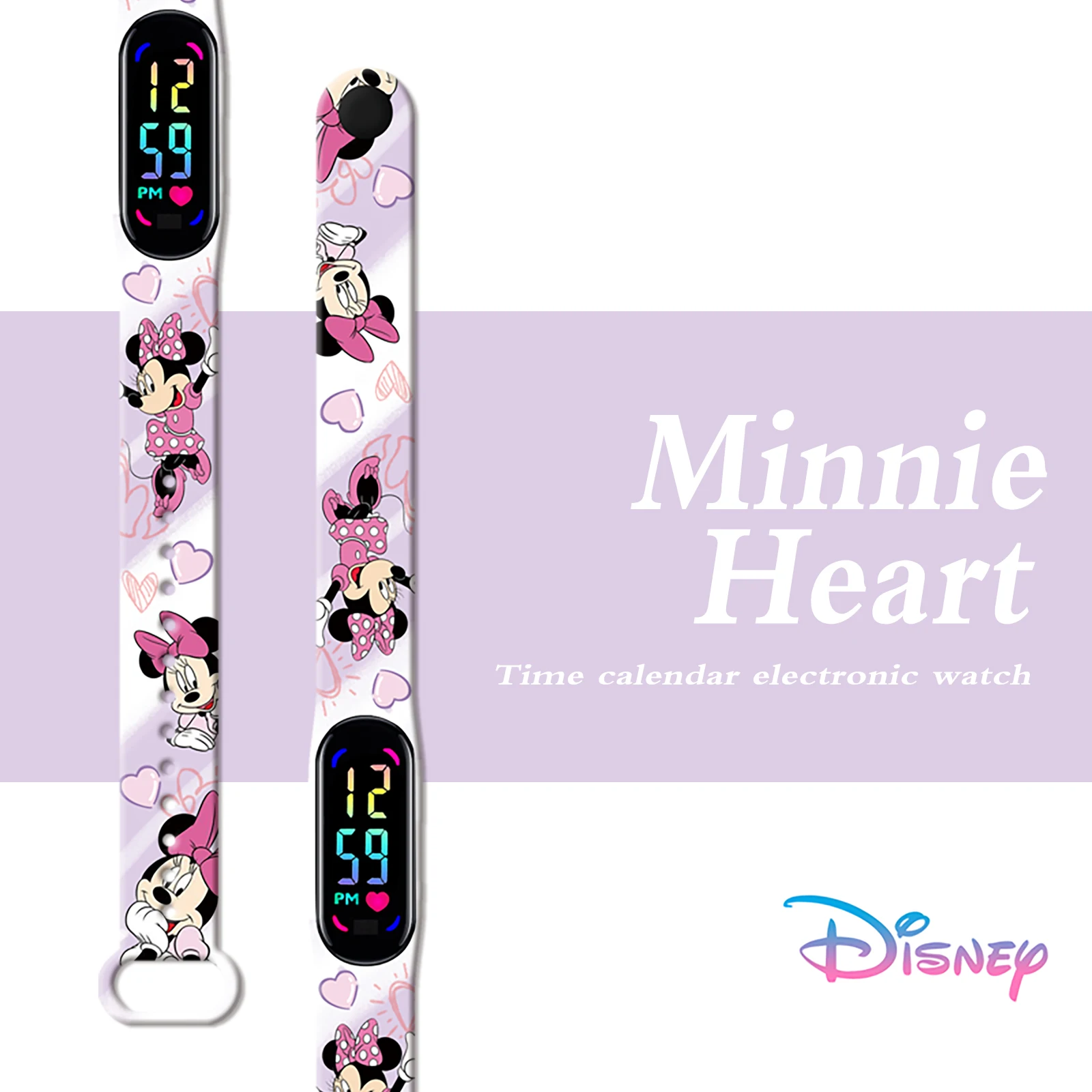 Montre numérique Disney Minnie pour filles, étanche, écran tactile LED, électronique, figurines d'anime, montre pour étudiants, cadeaux pour enfants