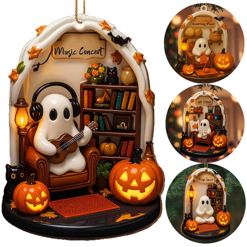 لطيف القراءة شبح هالوين الحلي للداخلية ديكور المنزل 2D شقة الاكريليك شبح تحت عنوان شنقا زينة الهالوين 1 قطعة #1