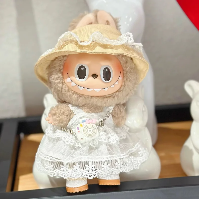 Poppenkleertjes voor Labubu V1 V2 V3 Schattige pop aankleedaccessoires Set Zonnehoed Witte kanten jurk Set Perifere decoratie Speelgoedgeschenken