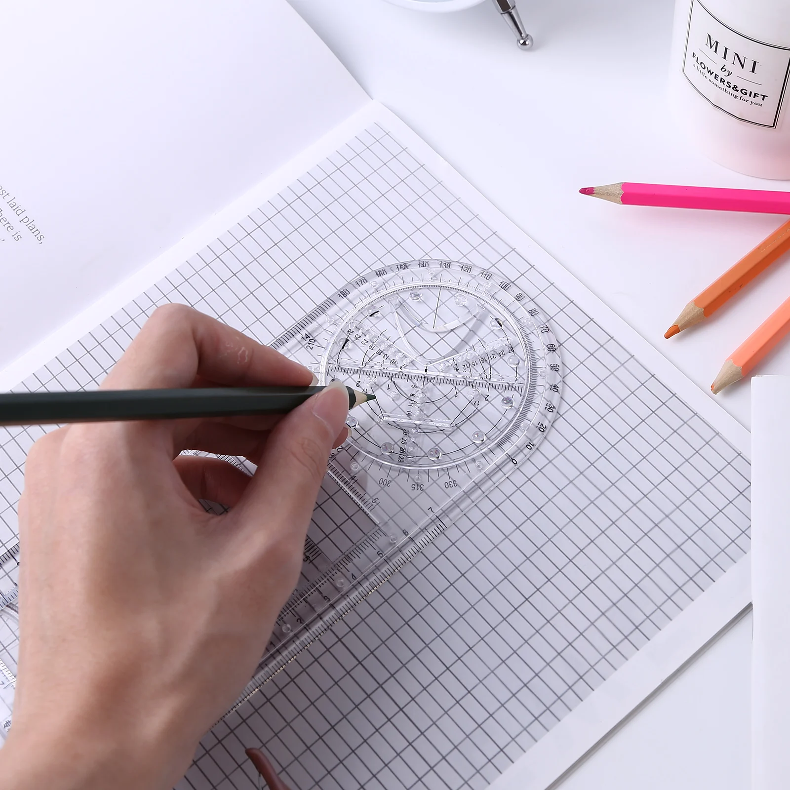 Multifunctional Geometric Ruler, Mathematics Drawing Ruler for Kids Architect Stereo Geometry Ellipse Drafting Scale Ruler