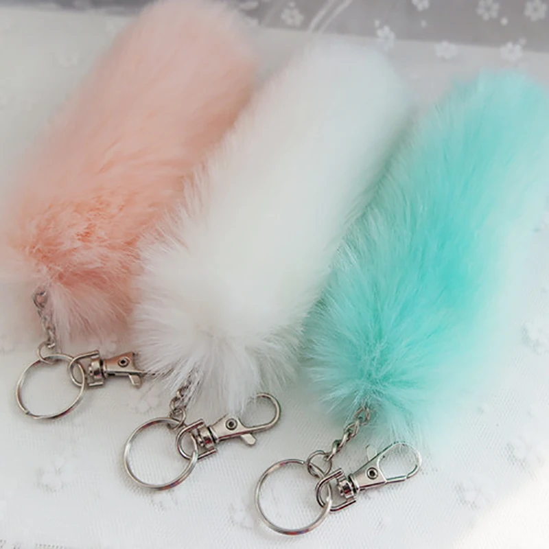 Fashion Faux Rabbit Fox Tail Pendant Car Keychain Cute Plush Fur Tassel Pom Pom Charm Bag Keyring Holder Jewelry Gifts Accessory