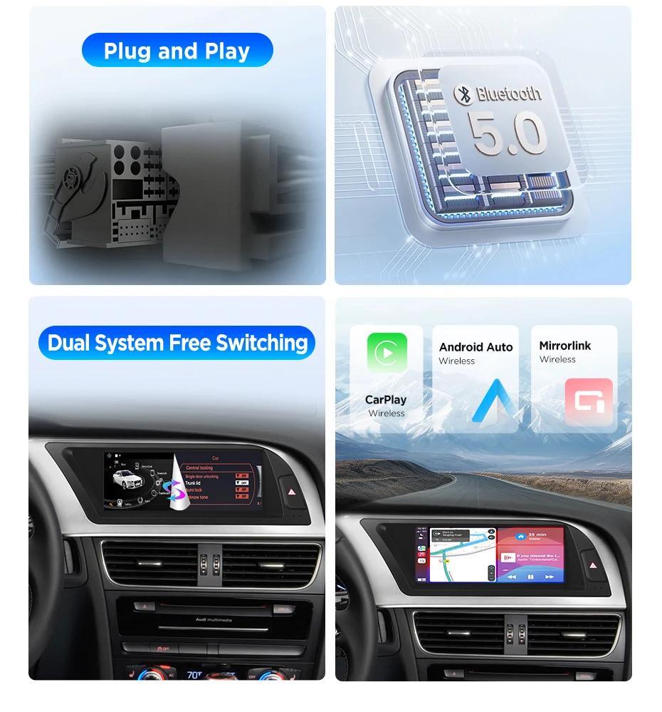 8,8 Zoll Bluetooth Wireless CarPlay Android Auto Autoradio für Audi A4 A4L B8 2009-2016 8-Kern 4G WiFi Stereo Multimedia Player