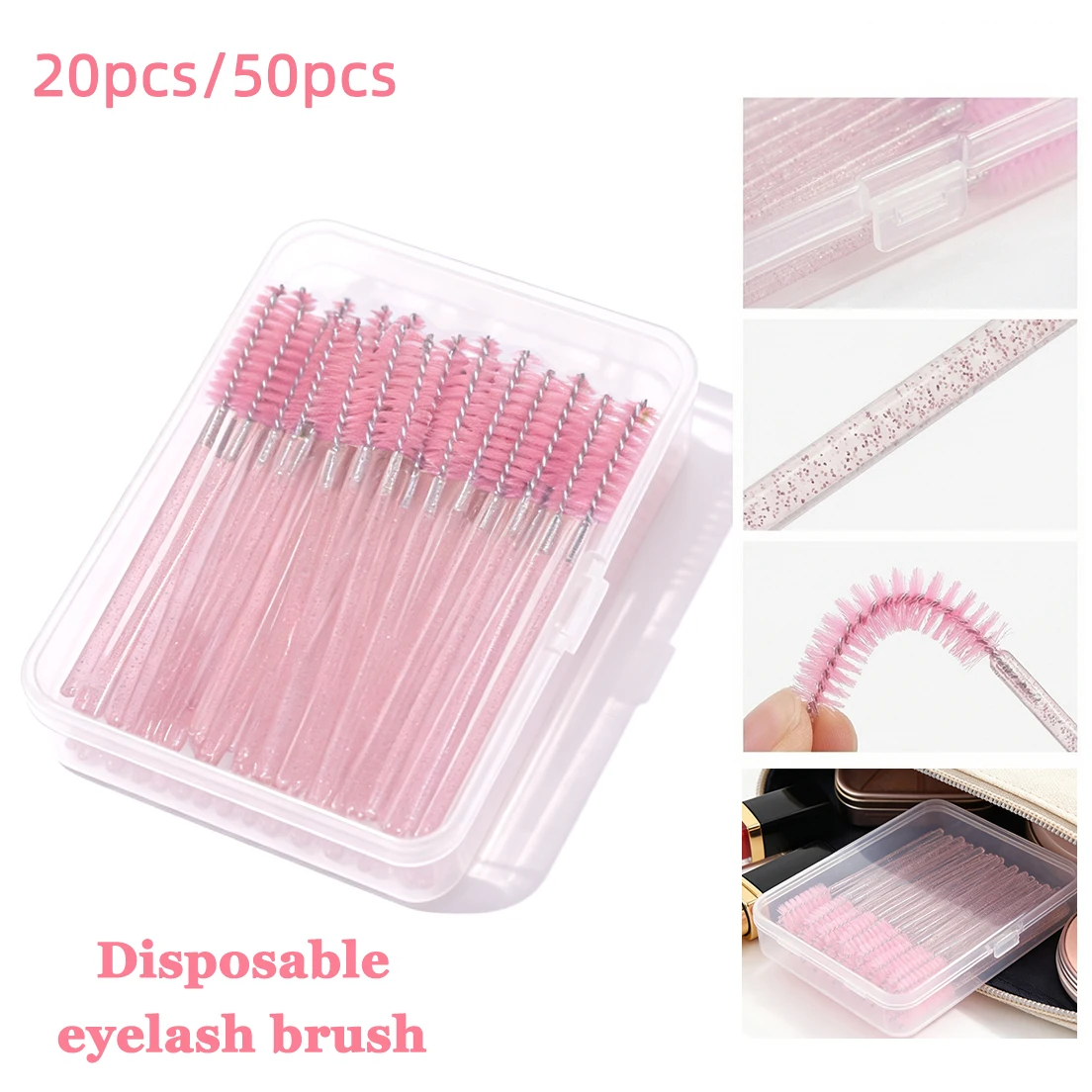 20pcs/50pcs disposable eyelash brushes, used for eyelash grafting, eyelash care, pp box packaging, suitable for home and travel