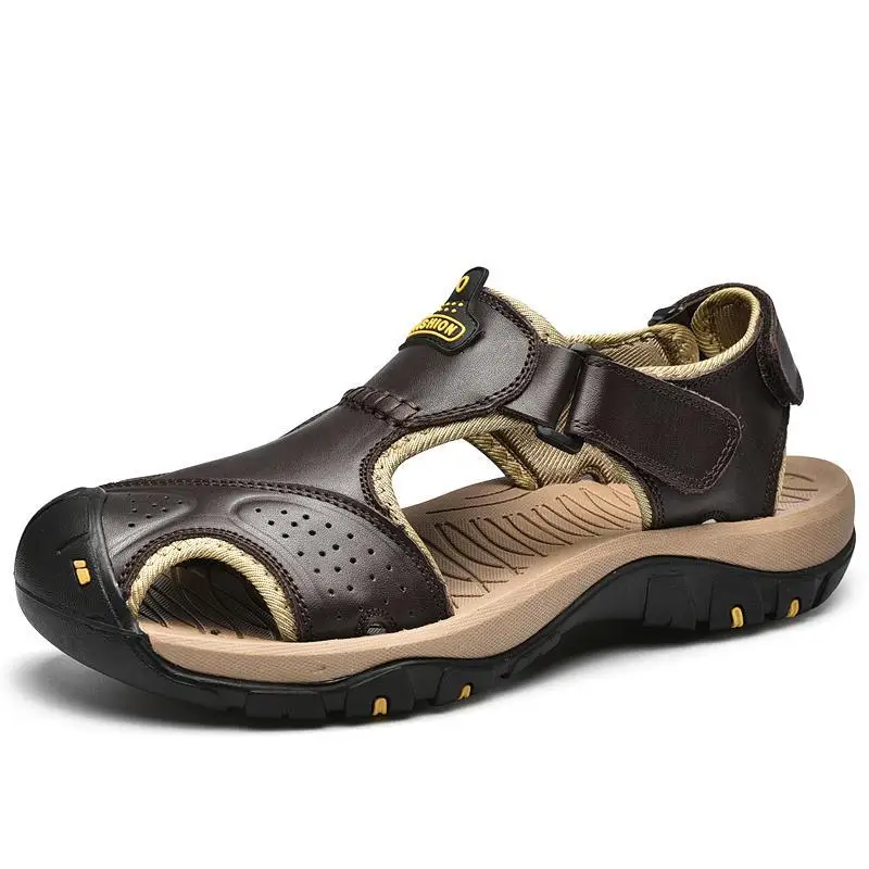 Shoes for Men Beach Outdoor Hole Genuine Leather Trekking Closed Toe Hiking Man Sandals Soft Ankle Wrap Daily Use Luxury H Eva V