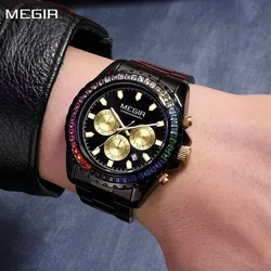 MEGIR Original Luxury Diamond Quartz Watches Chronograph Stainless Steel Luminous Men Military Clock Wristwatch Auto Date 2227