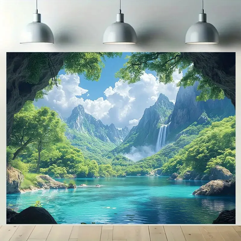1 Stück, 2D flacher, tropischer Wasserfall-Hintergrund – Wanddekoration für Wohnzimmer, Schlafzimmer, Party-Hintergrund, Fotografie, wsj – Detail 6