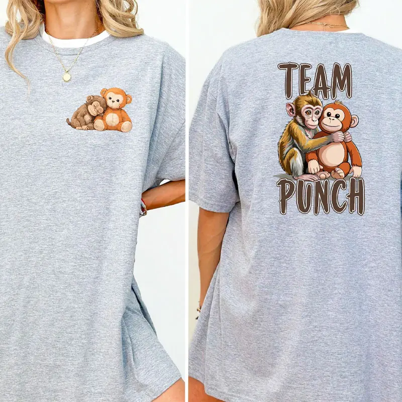 Baby Monkey Punch T-Shirt Team Punch Viral Graphic Tee Wildlife Animal Lover Gift Cute Trendy Tops 2026 Cotton Women's T-shirts