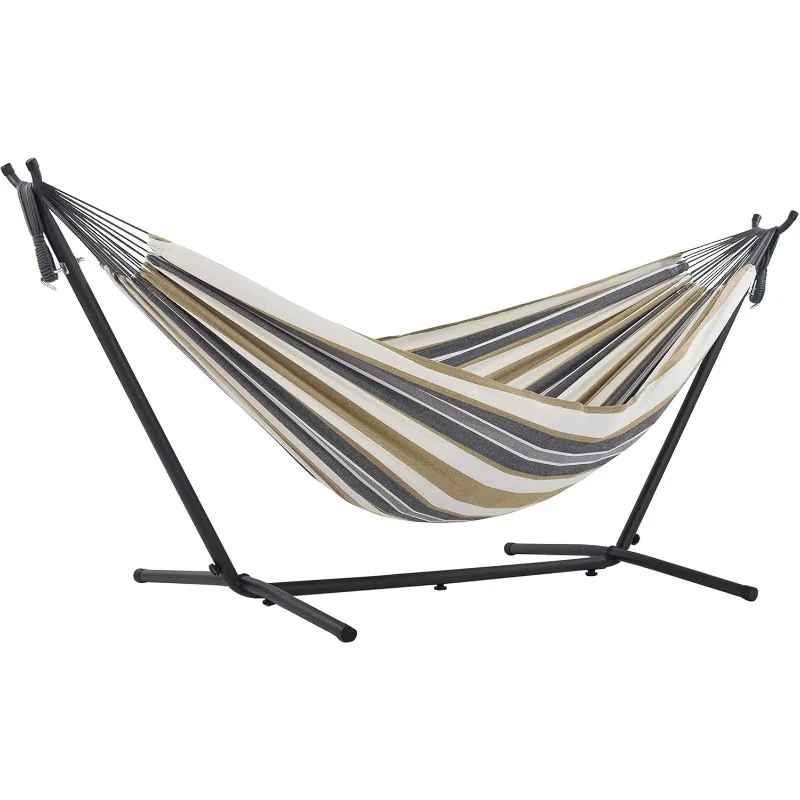 Double Cotton Hammock with Space Saving Steel Stand, Desert Moon with Charcoal Frame (450 lb Capacity, 110