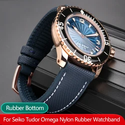 20mm 21mm 22mm Nylon Rubber Bottom Watch Band Strap for Seiko Tudor Omega Canvas Silicone Waterproof Outdoor Sports Watchbands