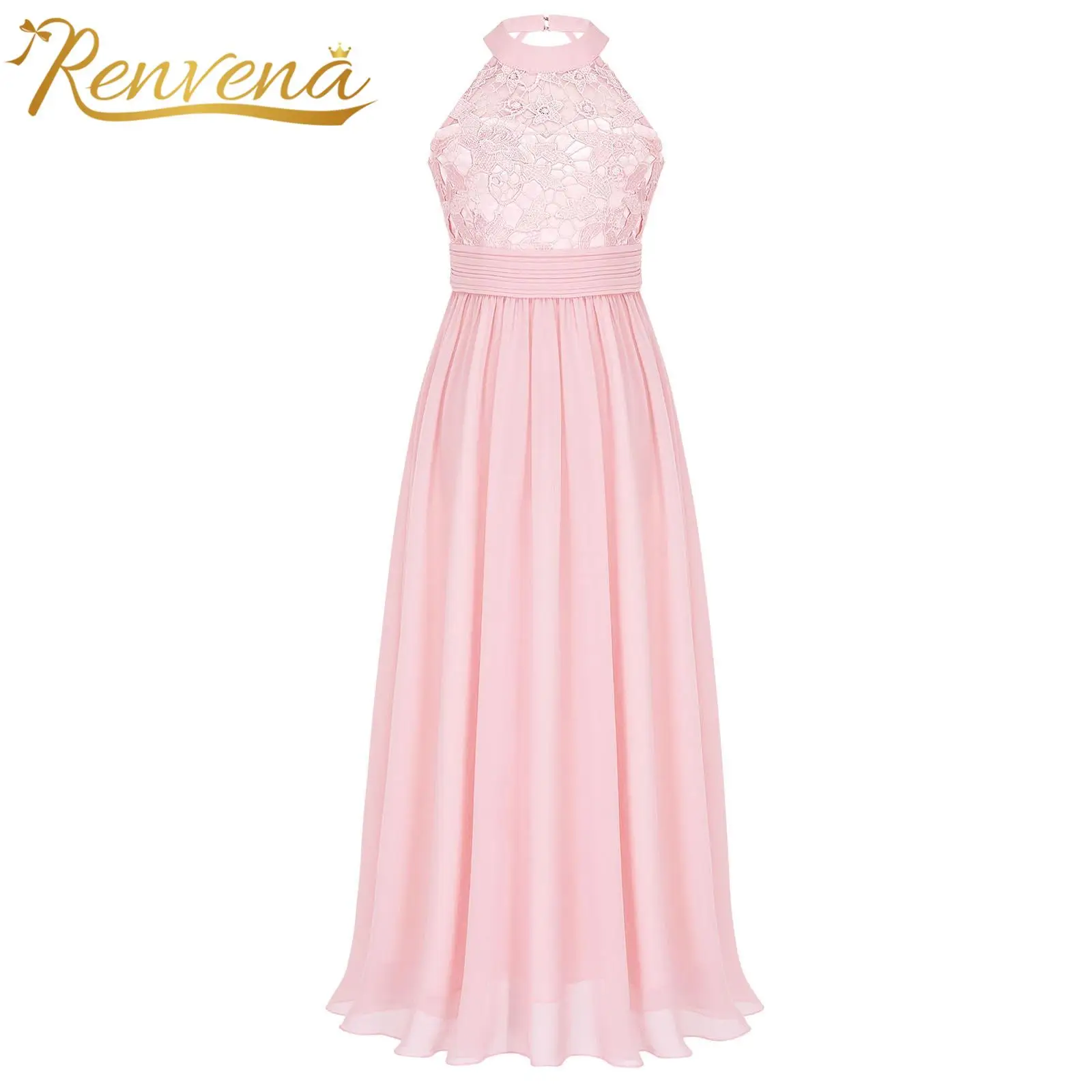 

Elegant Girls Dress Lace Chiffon Children Clothing Banquet Ceremony Bridesmaid Wedding Party Robes Kids First Communion Dress