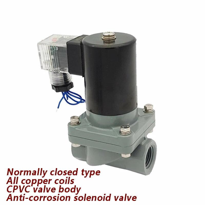 

1PCS CPVC Concentrated Sulfuric Acid Anti-Corrosion Solenoid Valve Chemical Solenoid Valve PVC Solenoid Valve ZCF-15P 2W25ZP-A