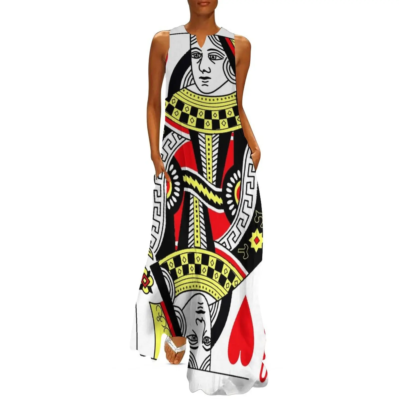 

Queen of Hearts Classic Card Deck Casino Poker Q Hearts Long Dress woman dress Dress woman