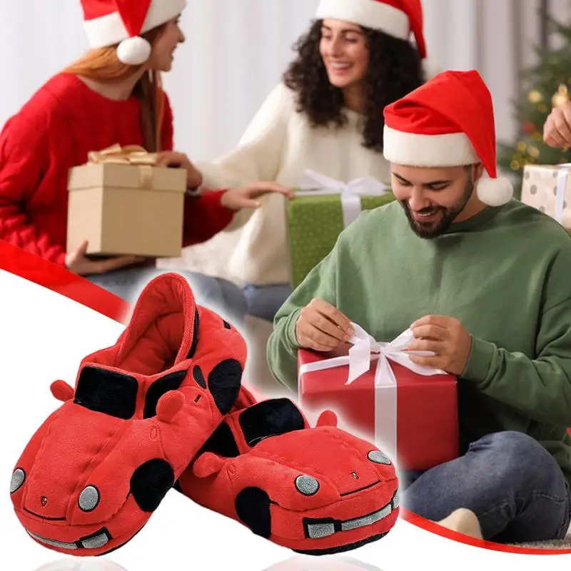 Plush Slippers Car Shape Winter Slippers With Non-Slip Rubber Sole Warm Cozy Shoes For Casual Bedroom Indoor Outdoor