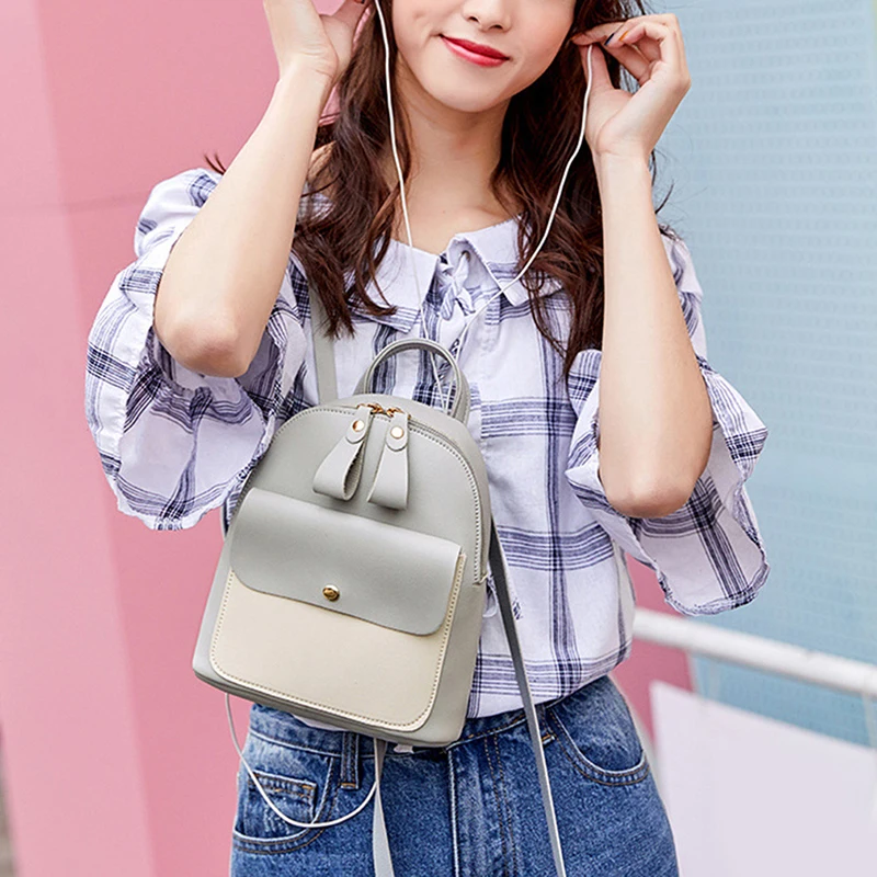 Fashion Mini Backpack Women PU Leather Shoulder Bag For Teenage Girls Children Multi-Function Small Bagpack Ladies Phone Pack