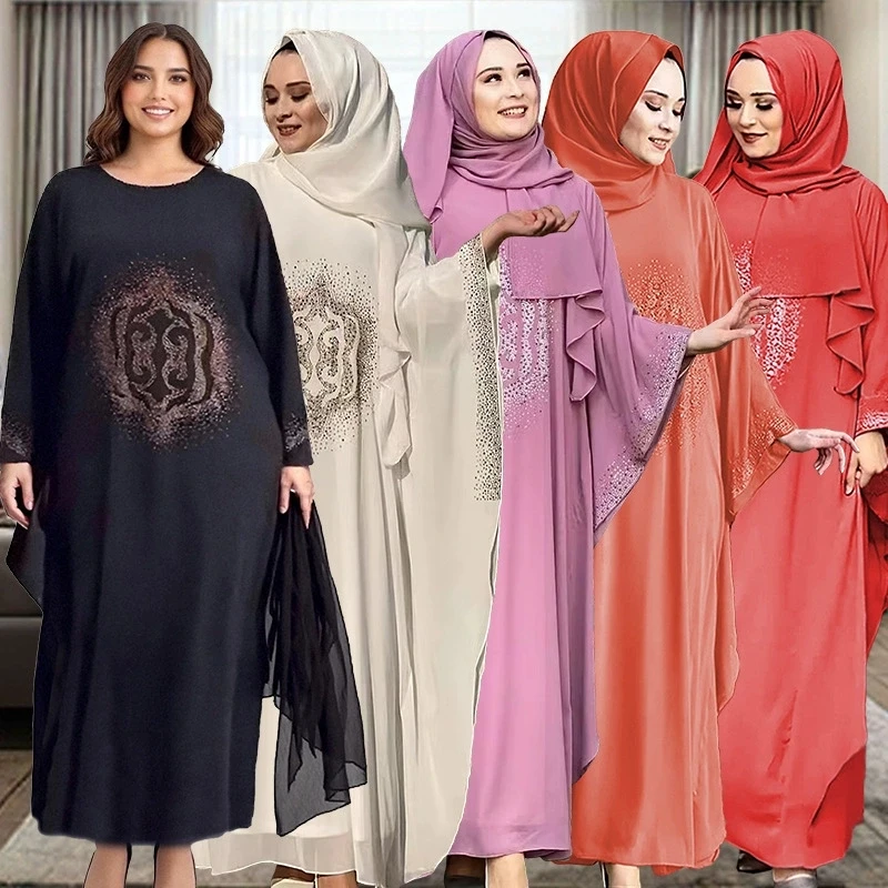 

Женская мусульманская мода Дашики со стразами больших размеров, арабская Абая, африканская одежда, халат, марокаин, Дубай, кафтан, платье