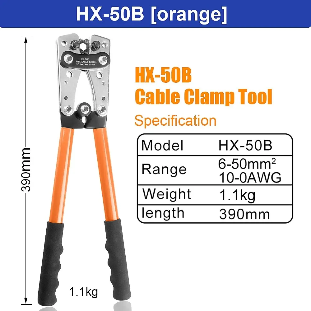 Krimptang 6-50mm2/AWG 10-1/0 Buis Terminal Crimper Hex Crimp Tool Batterij Kabelschoen kabel Handgereedschap HX-50B WOZOBUY