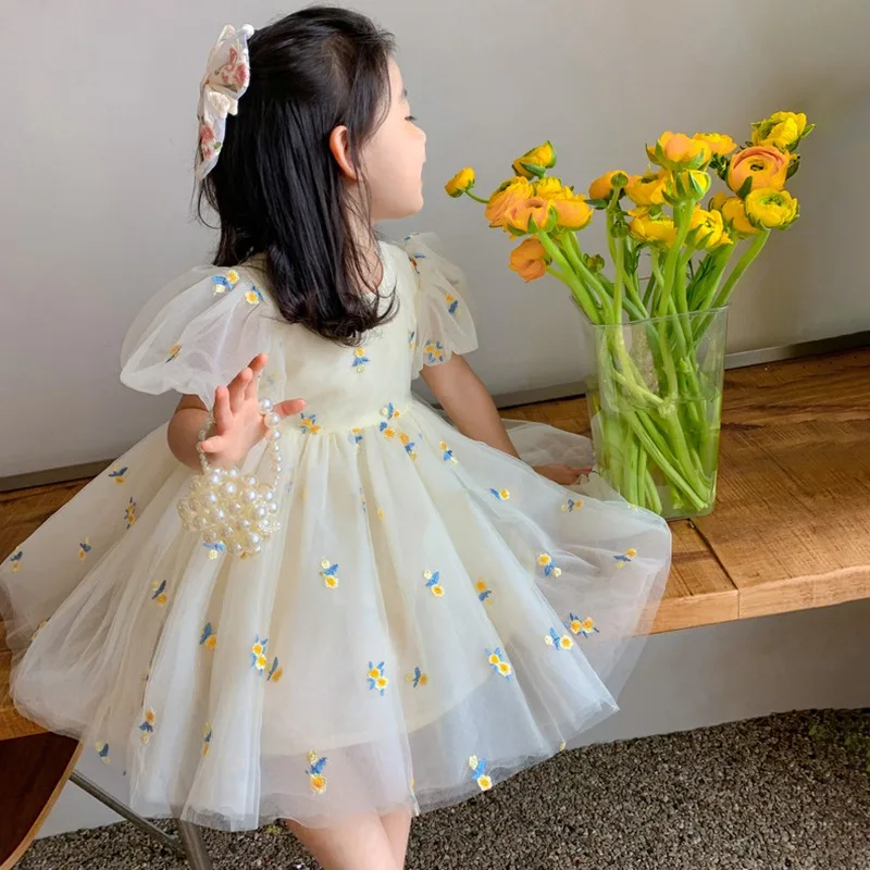 Children Girls Summer Dress for Kids Floral Princess Birthday Party Gown Mesh Tutu Wedding Children Dresses 1-6Y