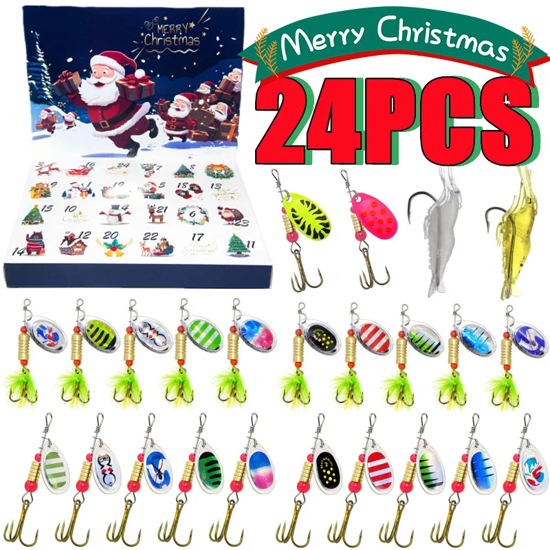 24 Days Christmas Advent Calendar Fishing Christmas Countdown Calendar Fish Bait Christmas Calendar for Christmas Gifts