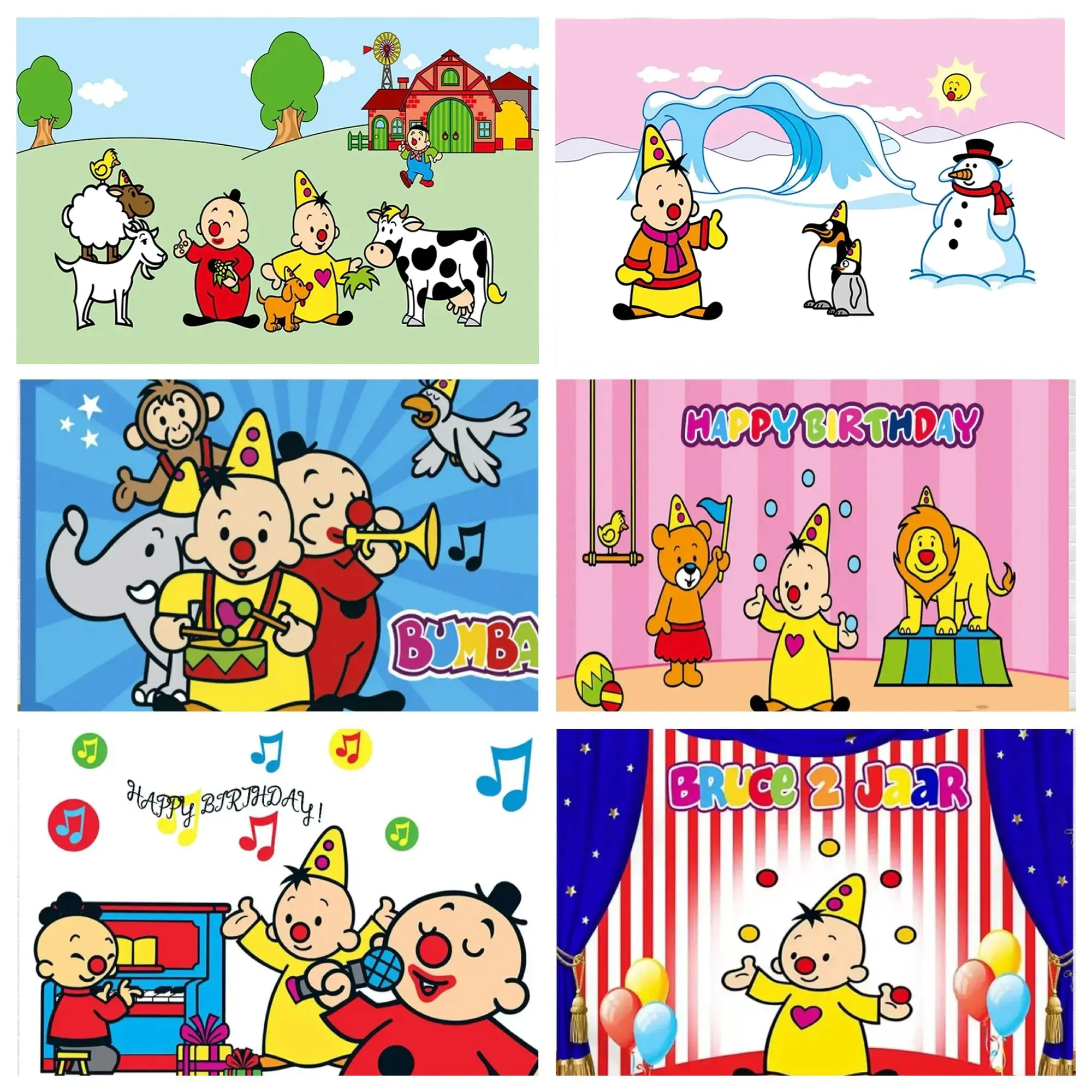 Bumba Theme Cartoon Circus Yellow Clown Background Custom Decoration Balloon Banner Children's Baby Shower Photography Props