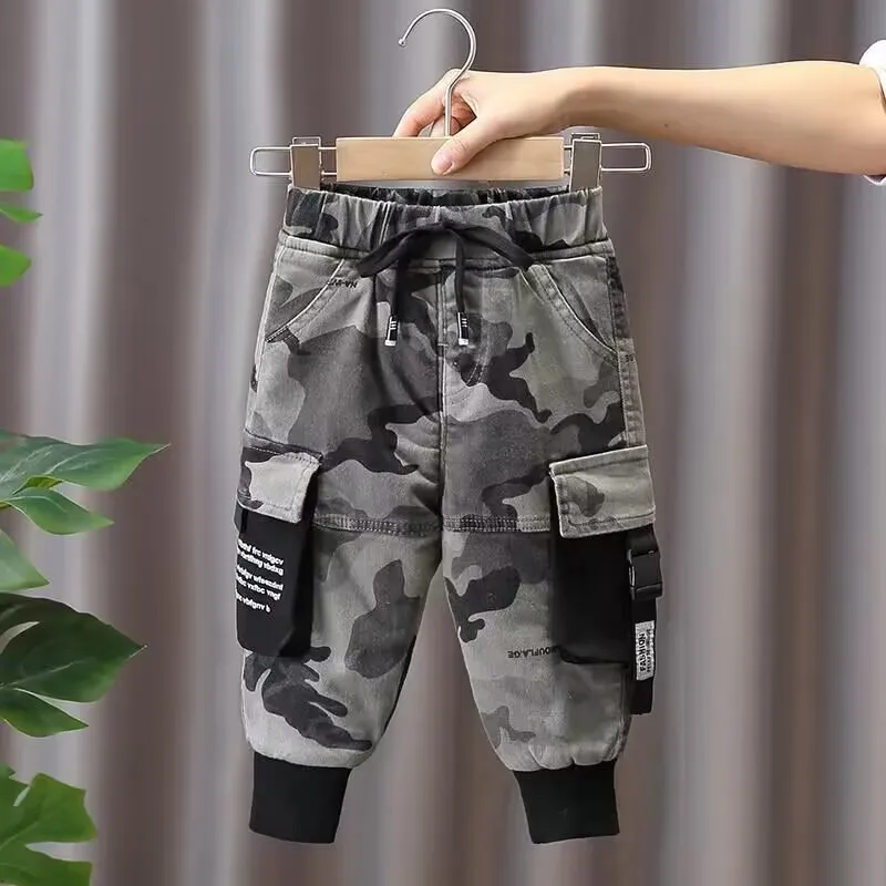 Autumn and Winter Boys\' Pants 2023 New Children\'s Plush Thickened Warm Pants Children\'s Pants Baby Camouflage Cargo pants